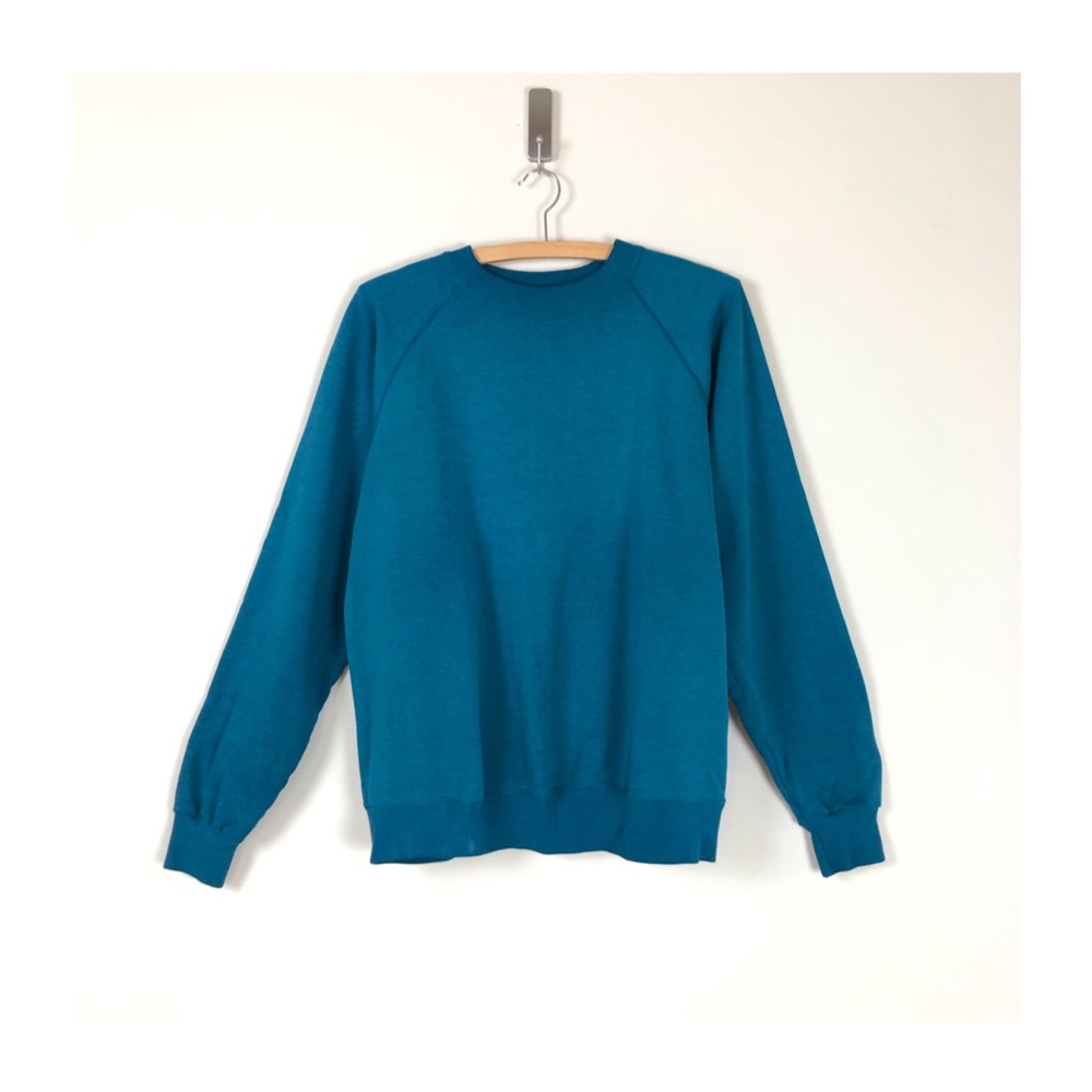 vintage 80s hanes worn in sweatshirt teal cotton blend sweater pullover grunge - Picture 1 of 9